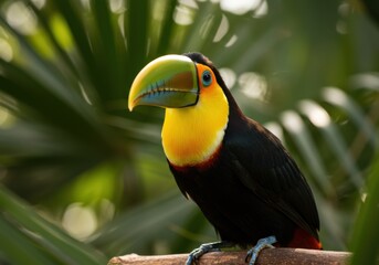 Fototapeta premium Beautiful toco toucan captured in a close-up shot, showcasing its colorful features.