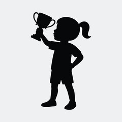 Silhouette girl holding trophy winner celebration success vector illustration