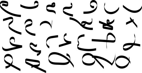 Assortment of Black Calligraphic Swirls and Shapes on White abstract background