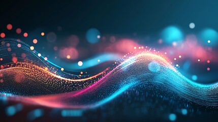 Digital wave of sparkling particles in orange flow high resolution picture