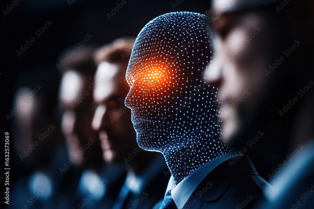 Poster business executives integrating artificial intelligence into their corporate strategies, revolutioni