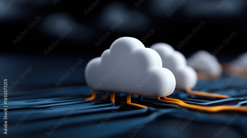 Poster cloud computing technology is connecting to a futuristic network, symbolizing data storage, processi
