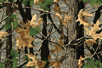 Tree hunting pattern. Camouflage background. Seamless pattern. Digital camouflage. Abstract camo. Forest background. Jungle texture. Real tree hunting camouflage pattern. Vector camo seamless pattern.