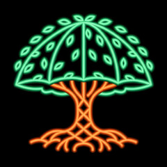 Umbrella Neon Tree with Lattice Glowing Roots