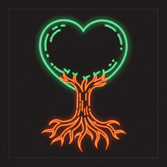 Heart-Shaped Neon Tree with Forked Glowing Roots