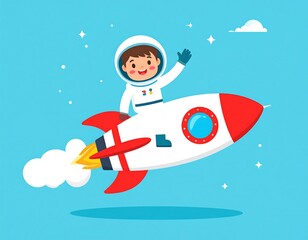 Cute astronaut child in rocket ship