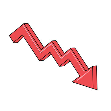 Red downward zigzag arrow with black outline graph
