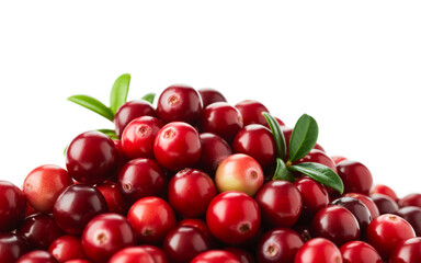 Obraz premium Fresh red cranberries with green leaves on white background