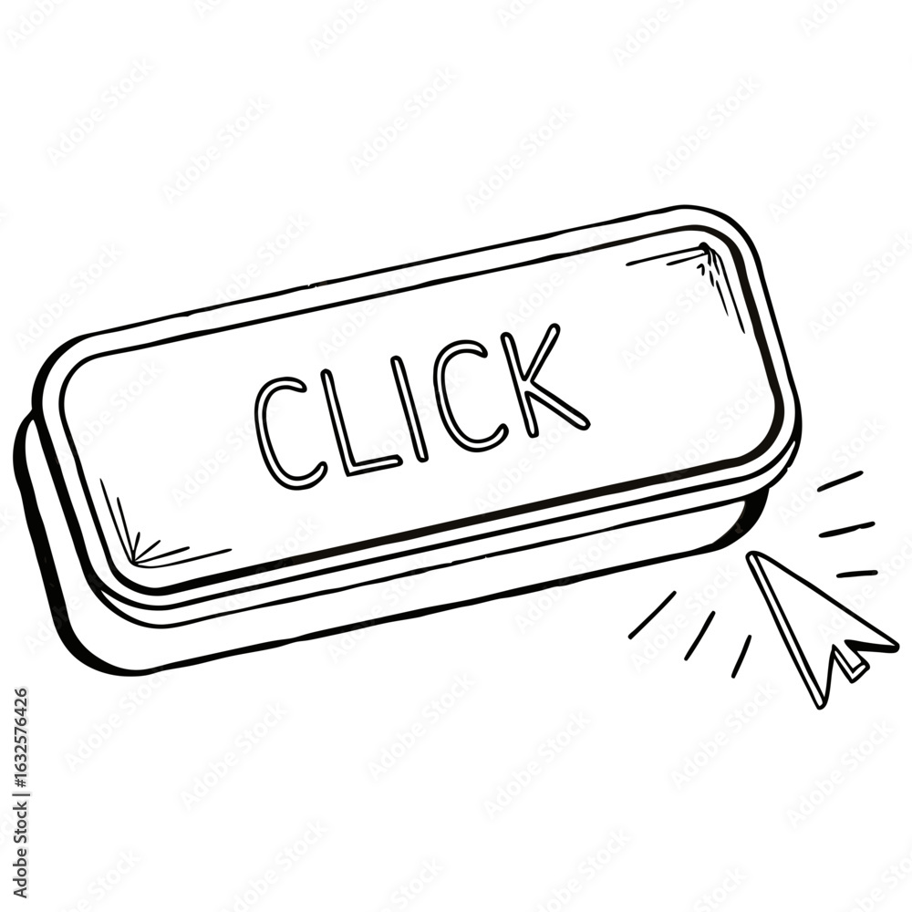 Poster click button with cursor, isolated on white background
