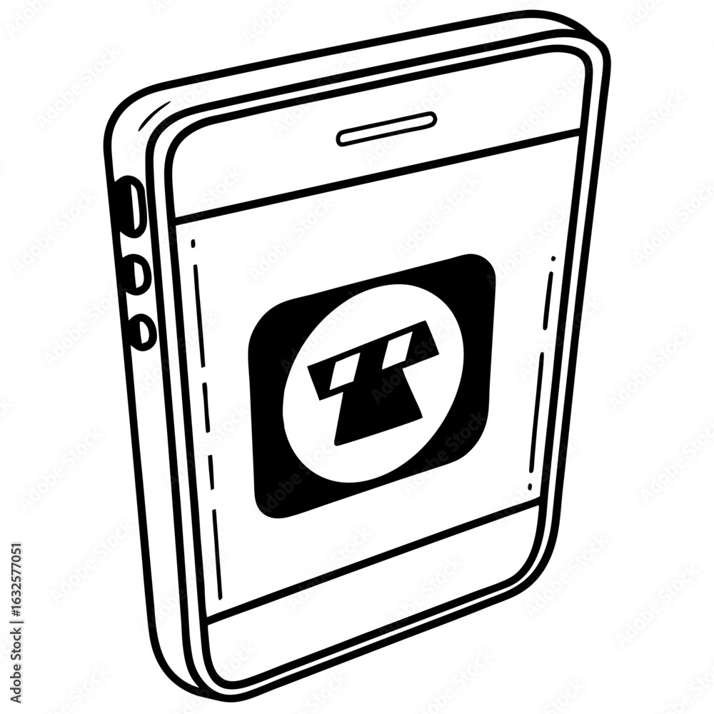 Poster smartphone displaying an application icon isolated on white background