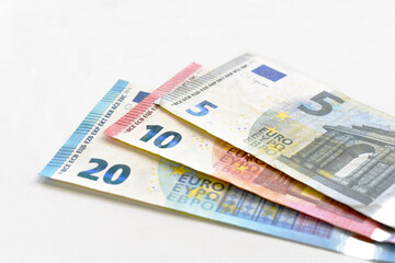 5, 10 and 20 Euro banknote on the table. Business and finance concpept.