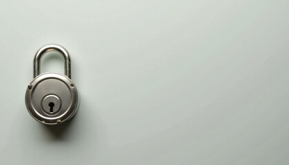 Metallic padlock on smooth grey surface with keyhole design  