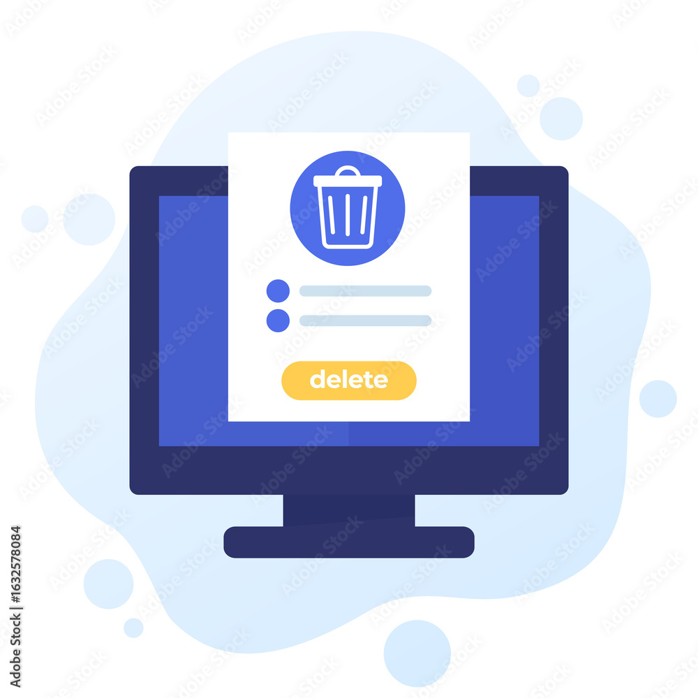 Poster trash bin in computer, delete files line icon