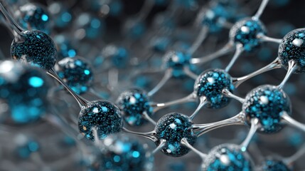 blue spheres connected network structure