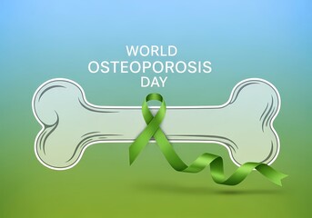 World osteoporosis day awareness design with green ribbon over bone illustration for health promotion