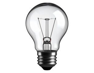 Black and White Light Bulb with Traditional Filament, Side View, Isolated on Transparent Background