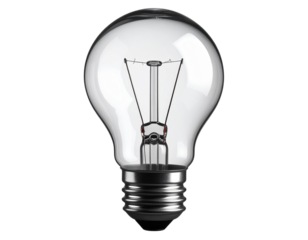 Black and White Light Bulb with Traditional Filament, Side View, Isolated on Transparent Background