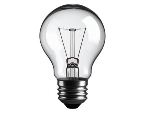 Black and White Light Bulb with Traditional Filament, Side View, Isolated on Transparent Background