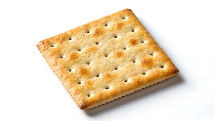 Crispy square cracker with perforations on a white background