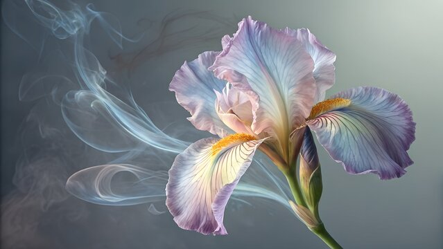 Delicate iris flower with wisps of ethereal smoke image - Powered by Adobe