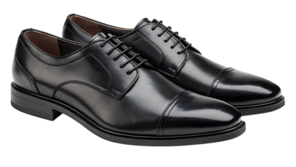 Elegant black leather shoes isolated on transparent background