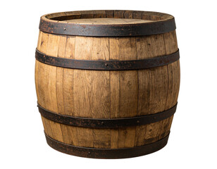 Fototapeta premium Classic Wooden Oak Barrel with Metal Bands, Isolated on Transparent Background
