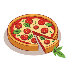 Delicious pizza with tomato and basil toppings food italian