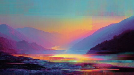 surreal sunset mountains lake reflection