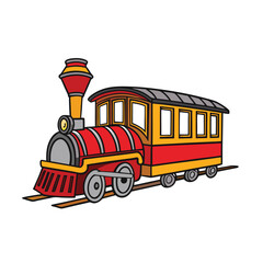 Red yellow train engine and carriage on tracks vector