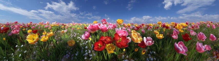 Vibrant tulip field hdr panorama 360 degrees