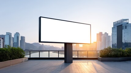 Obraz premium Urban Landscape with Empty Billboard at Sunrise Viewpoint