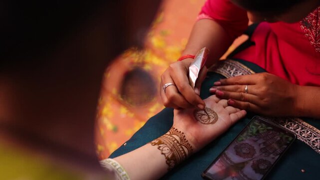 Joyful Indian Wedding Mehendi Ceremony with Traditional Henna and Festive Celebrations