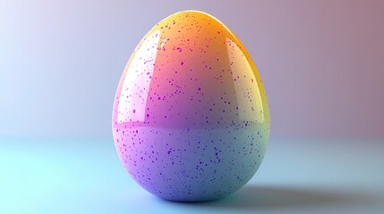 Gradient Pink Orange Yellow Blue Purple Egg on Purple Green Background, Easter 3D Render