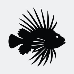 Silhouette lionfish detailed side view underwater tropical vector illustration