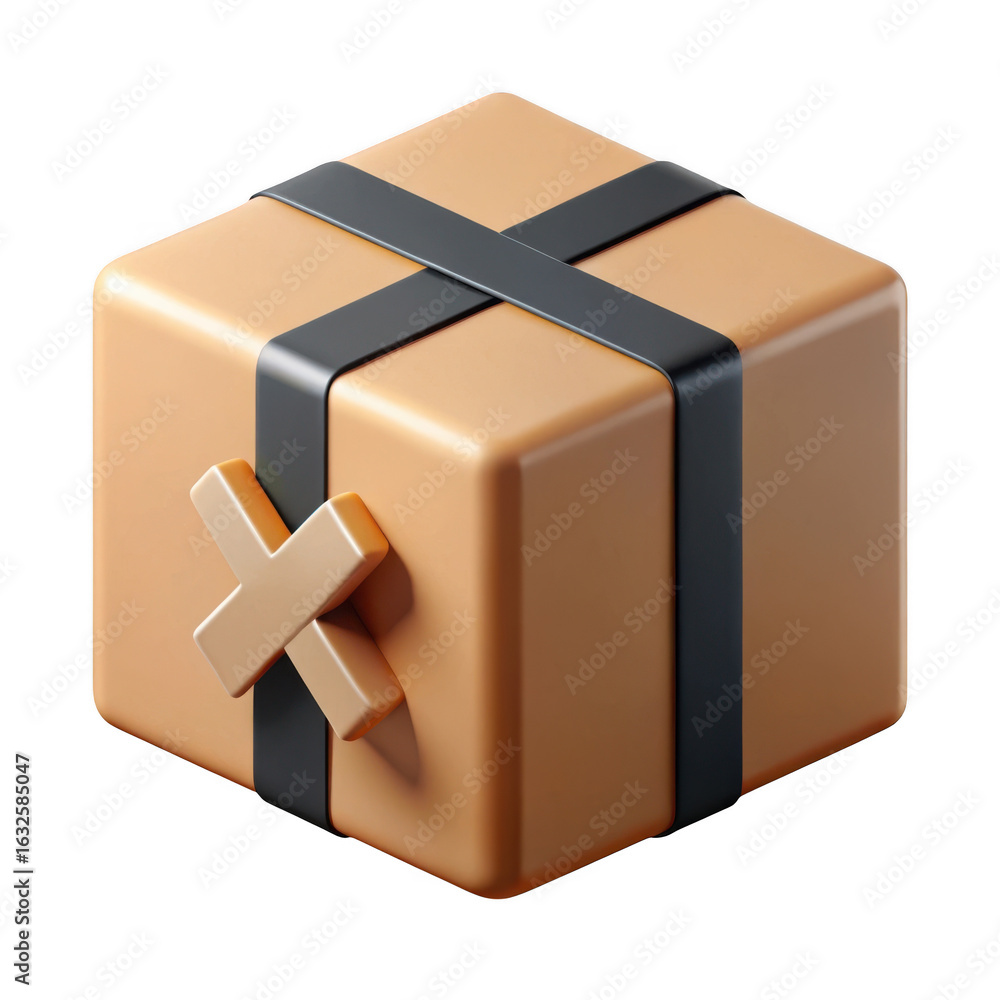 Poster 3d rendered rejected package a cubic parcel with a cross mark isolated on transparent background