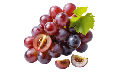 Obraz premium Red Grapes with Leaf and Slices on White Background
