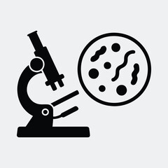 Silhouette microscope with bacteria petri dish vector illustration