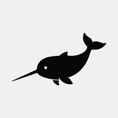Silhouette narwhal simplistic swimming mammal sea creature vector illustration