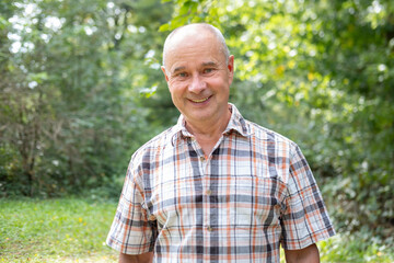Happy old senior man 60-65 years old smiling, positive emotion, self care, natural aging beauty,...