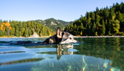 Dog swimming in a lake