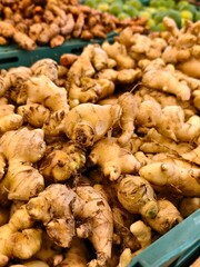 Fresh ginger roots, a vibrant display of nature's bounty.
