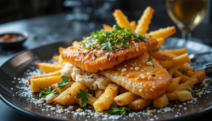 Classic Fish and Chips on a Plate &ndash; Elegant Dining Presentation