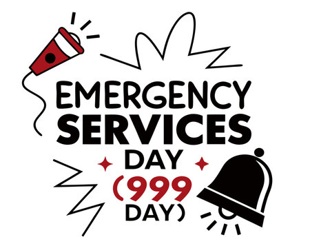 Emergency Services Day Celebration with a Megaphone Bell and the Number 999 graphic promoting - Powered by Adobe