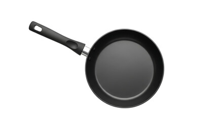 High Angle View of a Black Frying Pan with a Handle Isolated on a Transparent Background for Culinary Use and Kitchenware Design