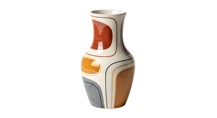 Modern Ceramic Vase with Abstract Geometric Patterns in Earth Tones Perfect for Home Decor and Interior Design Inspiration on Transparent Background