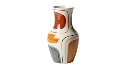 Modern Ceramic Vase with Abstract Geometric Patterns in Earth Tones Perfect for Home Decor and Interior Design Inspiration on Transparent Background
