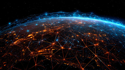 Fototapeta premium Global network connections illuminate planet earth at night lights