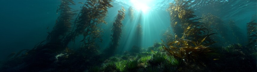 Obraz premium Underwater kelp forests ocean hdr panorama