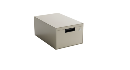Beige filing cabinet drawer with handle and lock isolated on Transparent Backgroundd representing storage and organization solutions