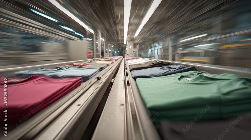 Poster an intimate perspective of a conveyor system as various garments pass through the nir scanning area 